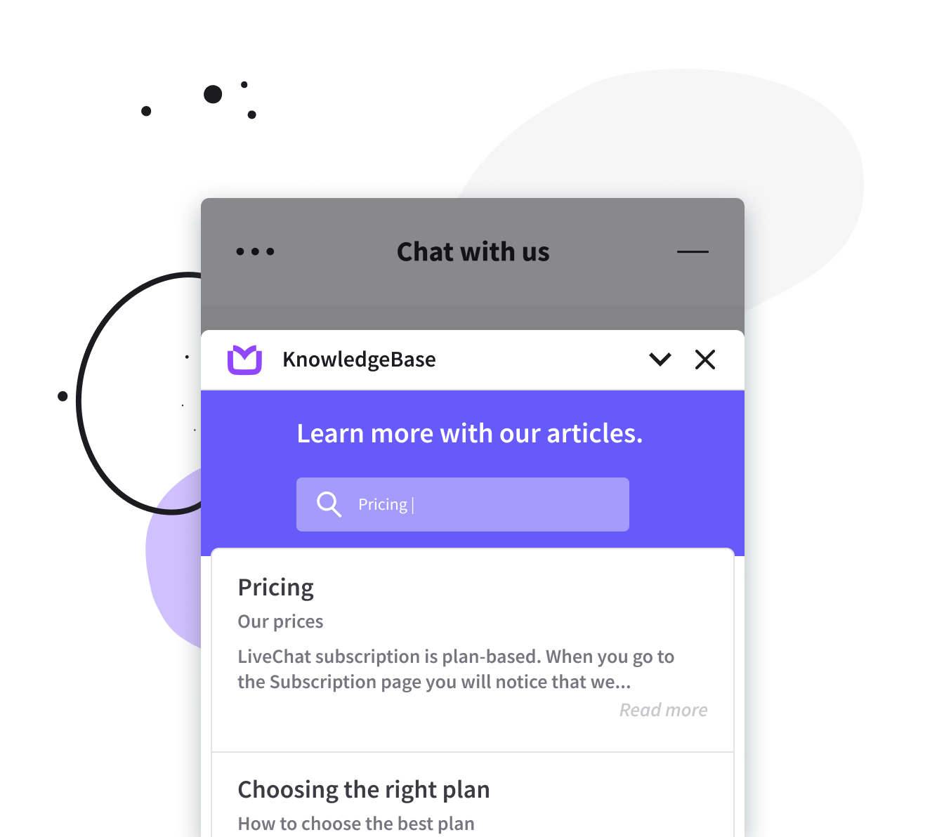 24/7 support with knowledge base search for help articles feature view
